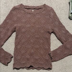 Aura Scallop-Pattern Knit Top in Brown